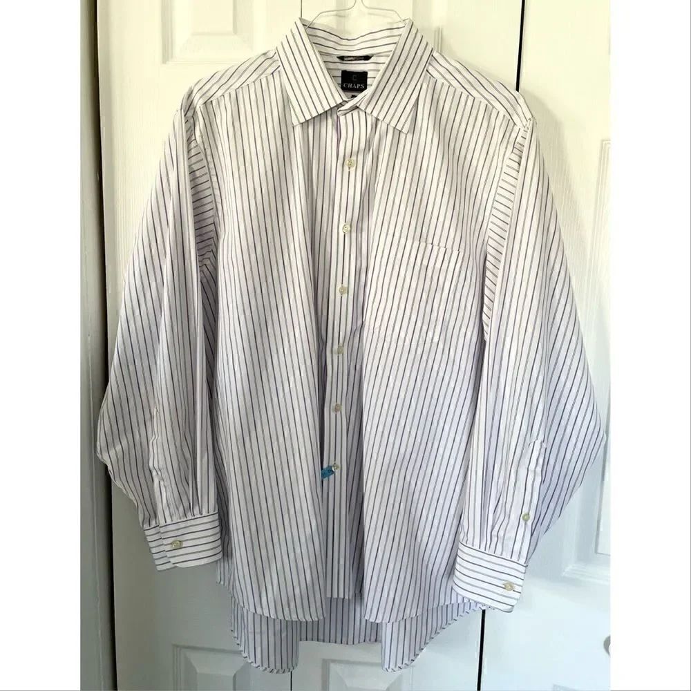 Chaps Mens Non Iron Classic Stripe Dress Shirt 17.5 - 34 /35